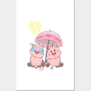 Happy Valentine's day-Valentines Pig You + Me = Love Posters and Art